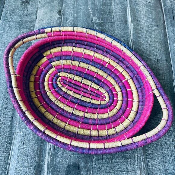 Bohemian Pink Hand Woven Straw Baskets Decor Bundle Lot - Picture 2 of 10